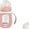 Beaba 2 In 1 Glas-Trinklernﬂasche Mit Silikon-Hülle, 210 Ml - Rosa