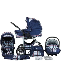 10tlg. Set: Kombi Kinderwagen "Capri" In Blau/Gestreift