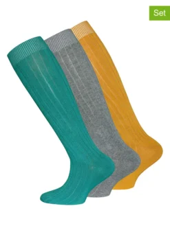Ewers 3er-Set: Kniestrümpfe In Grün/ Grau/ Gelb