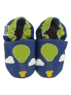 Leder-Krabbelschuhe "Heißluftballon" In Dunkelblau/ Grün