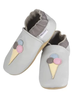 Leder-Krabbelschuhe "Eis" In Grau -Baby Kleidung kindsgut leder krabbelschuhe eis in grau 2