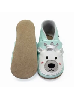 Leder-Krabbelschuhe "King Bear" In Hellblau -Baby Kleidung lait et miel leder krabbelschuhe king bear in hellblau 2
