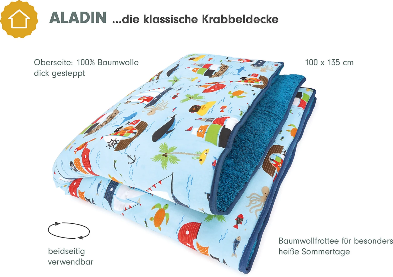 ALADIN Krabbeldecke - Piraten, Blau, 100 X 135 Cm 2 ALADIN Krabbeldecke - Piraten, Blau, 100 X 135 Cm – Bild 2