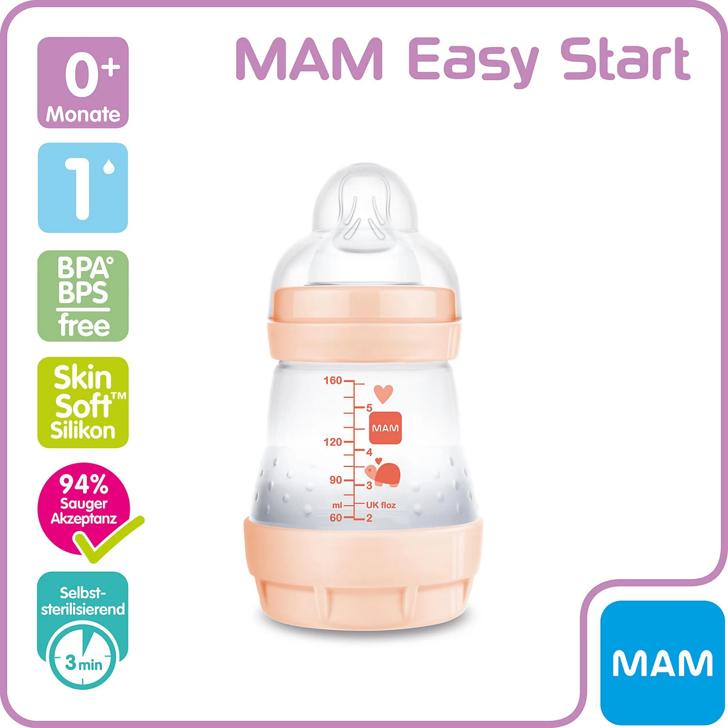 MAM Easy Start Anti-Colic 160 Ml, 0+ Mon., Schildkröte 3 MAM Easy Start Anti-Colic 160 Ml, 0+ Mon., Schildkröte – Bild 3