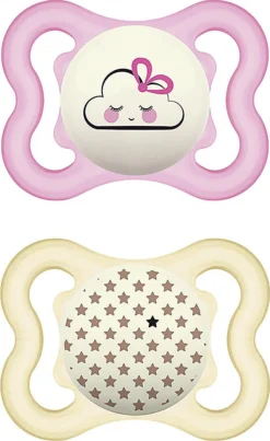 MAM Schnuller Supreme Night, Silikon, 0-6 Monate, Wolke/Sterne, 2er Set