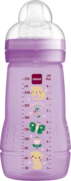 MAM Weithalsflasche Easy Active Baby Bottle - Katze/Schmetterling, 270 Ml
