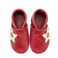 Krabbelschuhe / Lederpuschen Mit Blume In Rot / Weiß -Baby Kleidung pantau its a small world krabbelschuhe lederpuschen mit blume in rot weiss 2