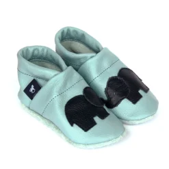 Krabbelschuhe / Lederpuschen Mit Elefant In Hellblau / Blau