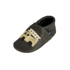 Krabbelschuhe / Lederpuschen Mit Feuerwehr In Grau / Gold -Baby Kleidung pantau its a small world krabbelschuhe lederpuschen mit feuerwehr in grau gold 3 scaled