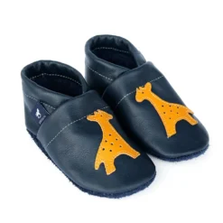 Krabbelschuhe / Lederpuschen Mit Giraffe In Blau / Gelb
