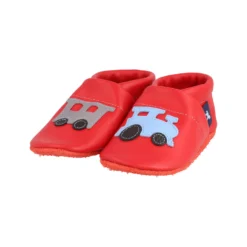 Krabbelschuhe / Lederpuschen Mit Lokomotive In Rot / Hellblau -Baby Kleidung pantau its a small world krabbelschuhe lederpuschen mit lokomotive in rot hellblau 3 scaled