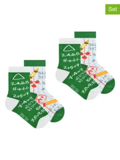 2er-Set: Socken "Back2school" In Grün/ Weiß