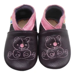 Leder-Krabbelschuhe Dunkellila Bär