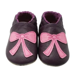 Leder-Krabbelschuhe "Schleifen" In Dunkellila